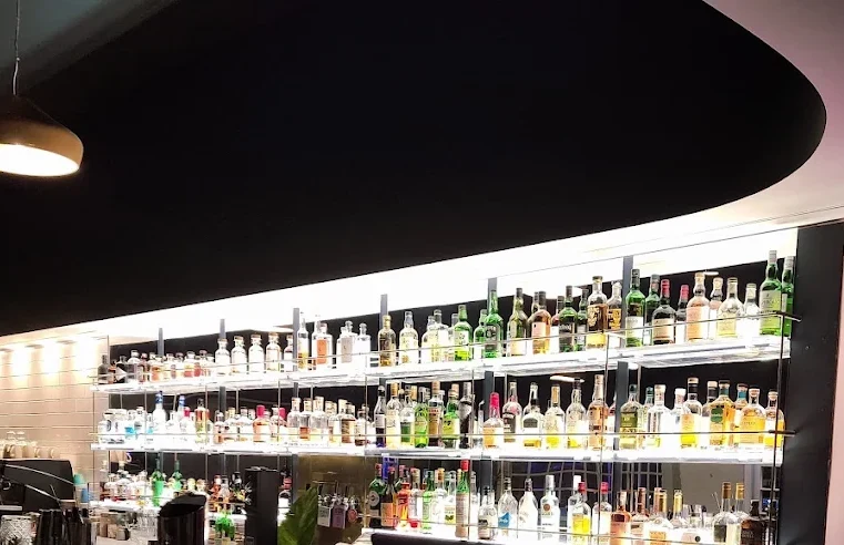 Spirits shelf at the Sip 'N' Dine bar